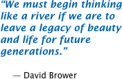 We must begin thinking like a river if we are to leave a legacy of beauty and life for future generations.  -- David Brower